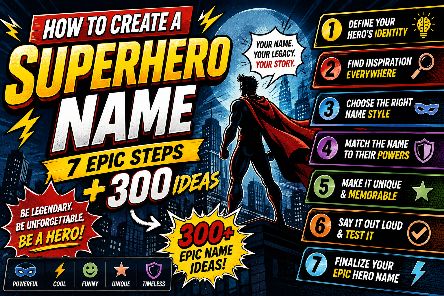 How to Create a Superhero Name 7 Epic Steps + 300 Ideas